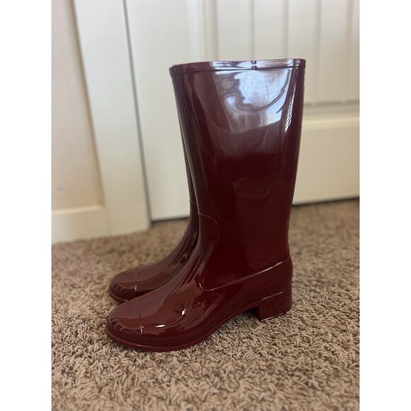 Jeffrey Campbell 9 Glossy Burgundy Rain Boots Women's Tall Rubber Waterproof - Picture 6 of 11